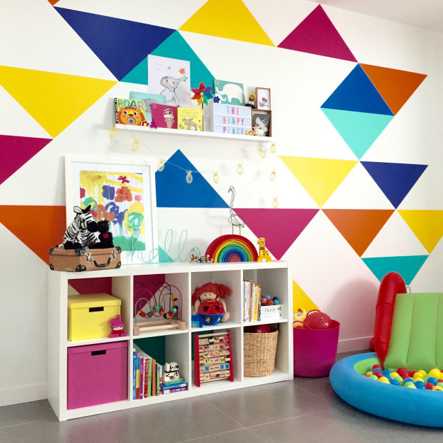 Playroom colorful wall toys geometric free wallpaper for tablet - medium preview image