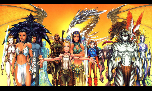 Women yellow background dragon wings free wallpaper for desktop - medium preview image