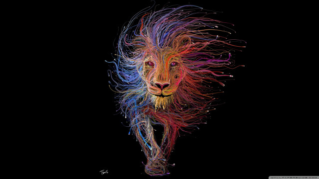 Lion colorful pattern black background free wallpaper for desktop - medium preview image