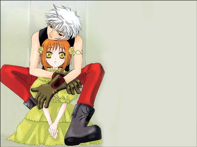 Anime couple sitting chair together free wallpaper for desktop - medium preview image