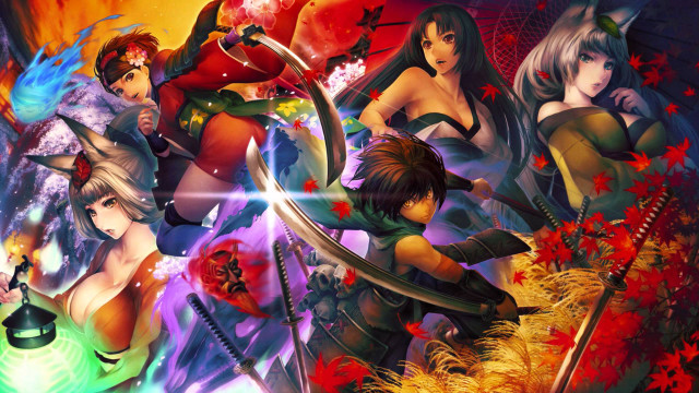 Anime characters swords flowers painting free wallpaper for desktop - medium preview image