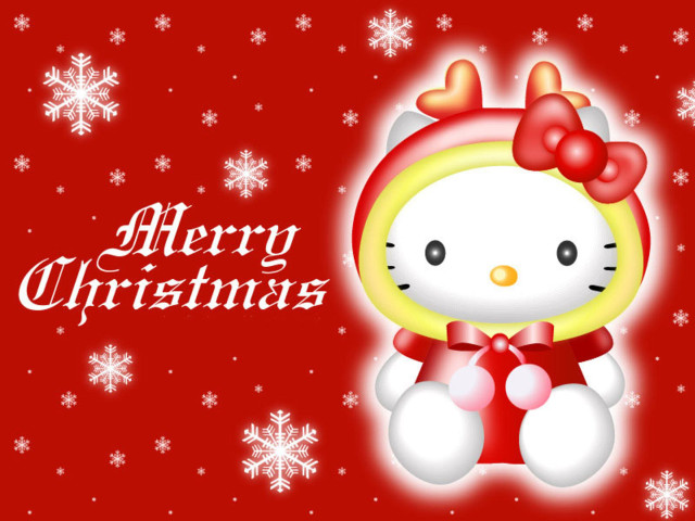 Hello kitty christmas card snowflakes free wallpaper for desktop - medium preview image