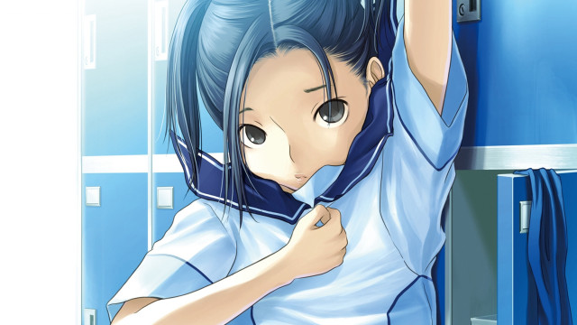 Girl hand head wall blue free wallpaper for desktop - medium preview image