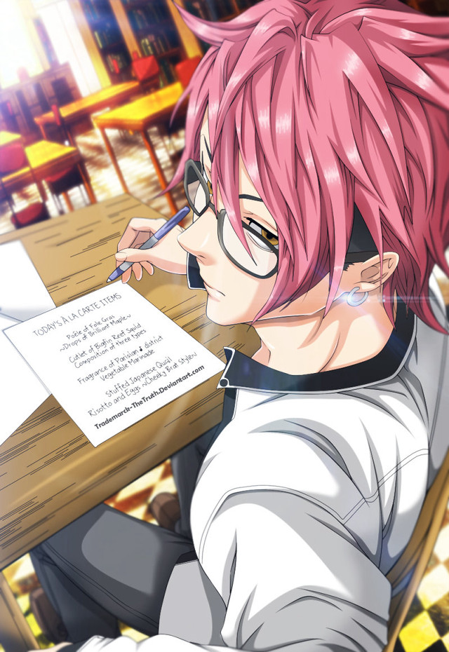 Pink hair glasses sitting table free wallpaper for mobile - medium preview image