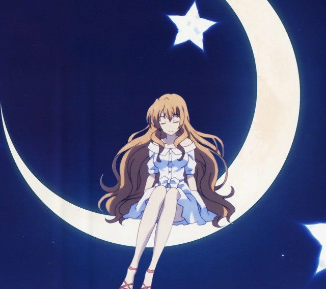 Girl sitting crescent moon hair free wallpaper for tablet - medium preview image