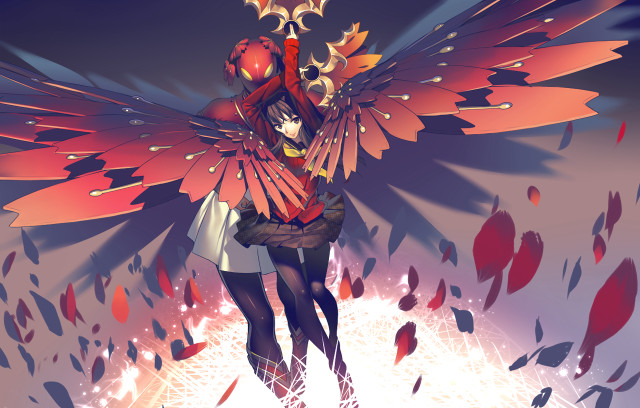 Woman red bird wings head free wallpaper for desktop - medium preview image