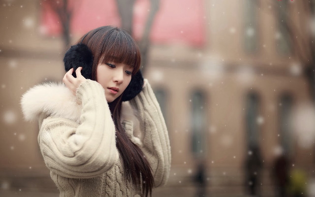 Woman white sweater fur ball free wallpaper for desktop - medium preview image