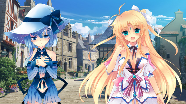 Anime girls dresses hats walking free wallpaper for desktop - medium preview image