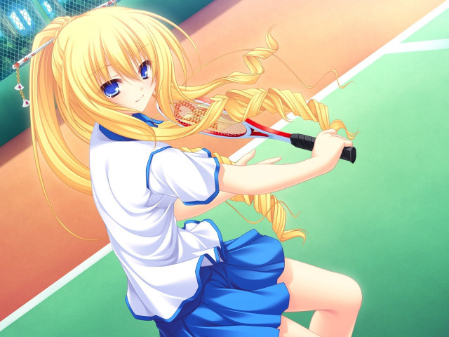 Girl blue dress tennis racket free wallpaper for desktop - medium preview image