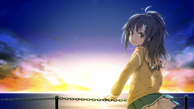 Girl fence sunset clouds sky free wallpaper for desktop - medium preview image