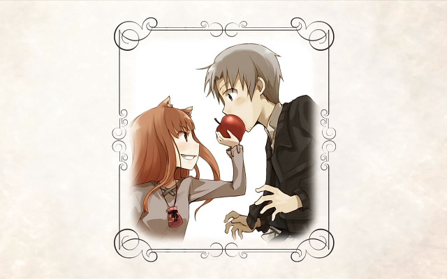 Anime couple kissing red apple free wallpaper for desktop - medium preview image