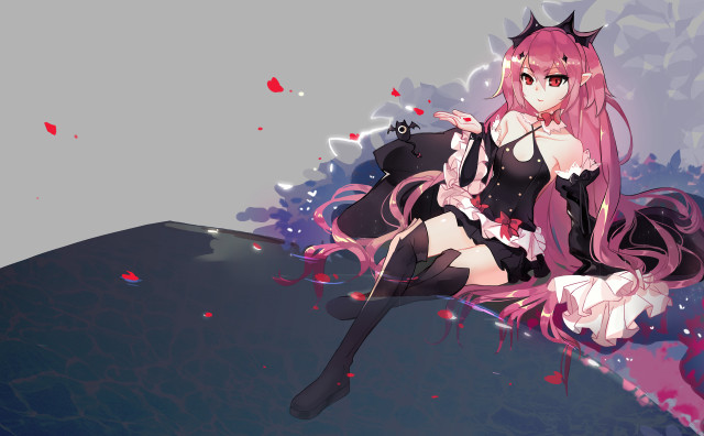 Anime girl pink hair black free wallpaper for desktop - medium preview image