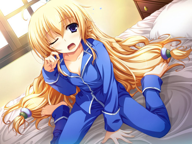 Blonde woman sleeping anime remodernism free wallpaper for desktop - medium preview image