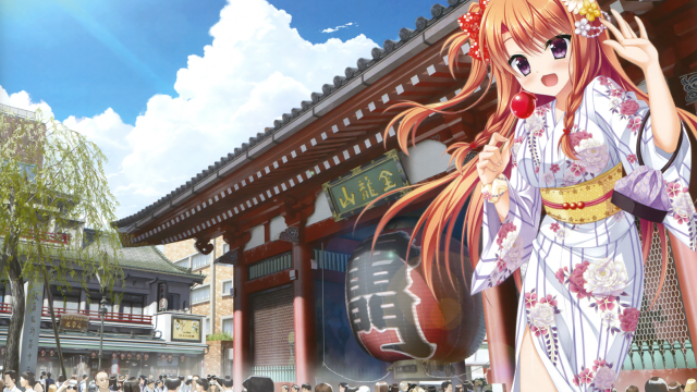 Woman kimono walking building crowd free wallpaper for desktop - medium preview image