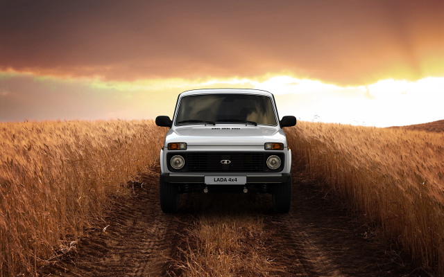 White truck dirtroad tallgrass cloudy free wallpaper for desktop - medium preview image