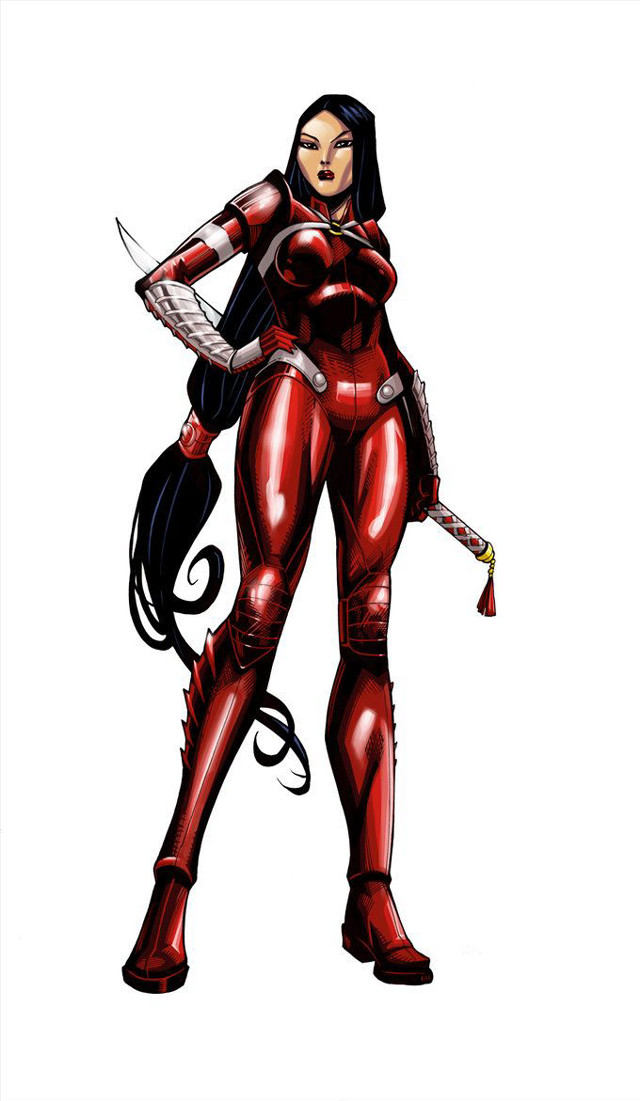 Woman red suit sword cat free wallpaper for mobile - medium preview image
