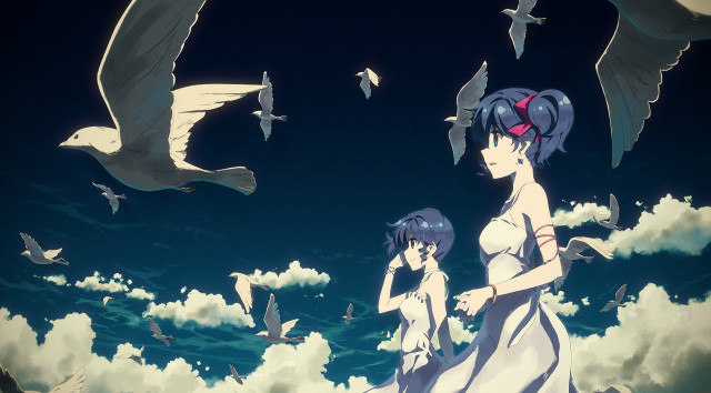 Woman child sky birds flying free wallpaper for desktop - medium preview image