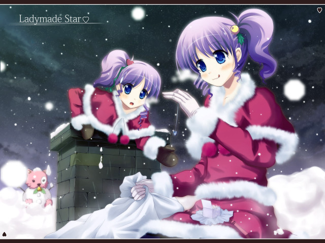 Snowy scene santa girls ice free wallpaper for desktop - medium preview image