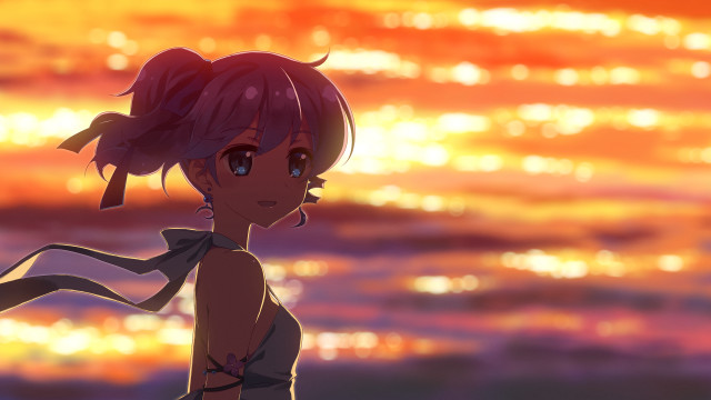 Girl ponytail sunset sky water free wallpaper for desktop - medium preview image