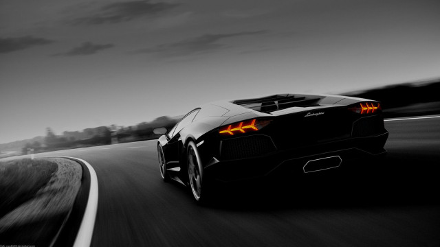 Black white sportscar driving road #2 free wallpaper for desktop - medium preview image