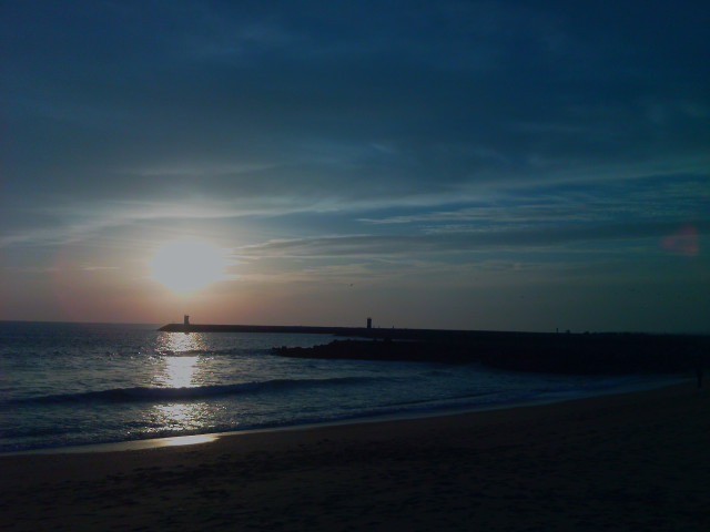 Beach pier sunset water person free wallpaper for desktop - medium preview image