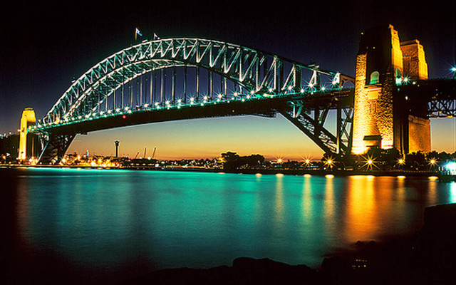 Bridge water night lights city free wallpaper for desktop - medium preview image