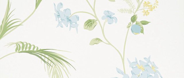 Blue flowers green leaves white free wallpaper for desktop - medium preview image