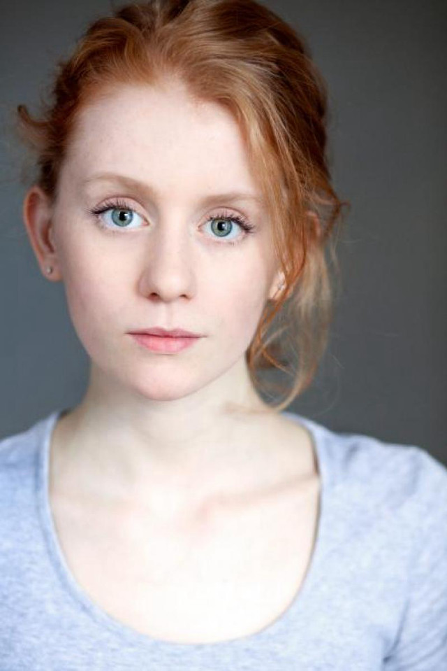 Woman blue shirt red hair free wallpaper for mobile - medium preview image