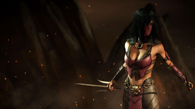Woman red white outfit swords free wallpaper for desktop - medium preview image