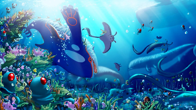 Blue ocean animals fish swimming free wallpaper for desktop - medium preview image