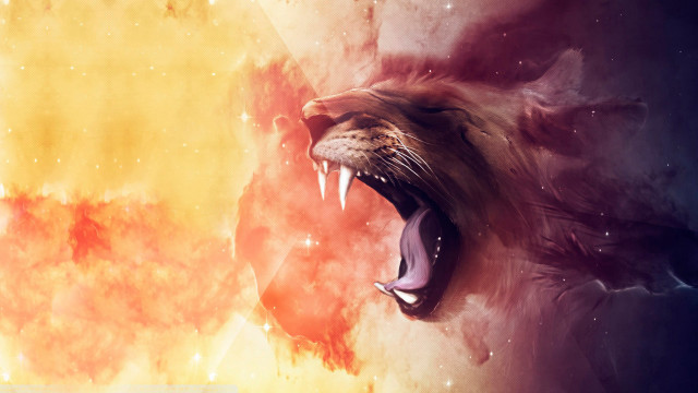 Lion roaring space stars bright free wallpaper for desktop - medium preview image