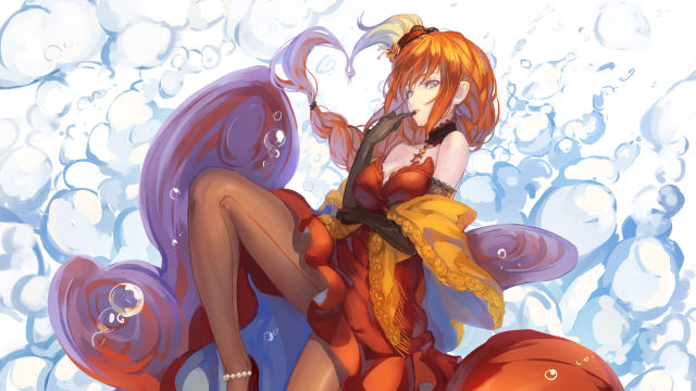 Woman red dress sitting cloud free wallpaper for desktop - medium preview image