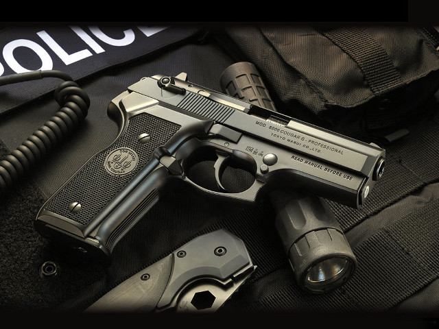 Gun flashlight police badge cord free wallpaper for desktop - medium preview image