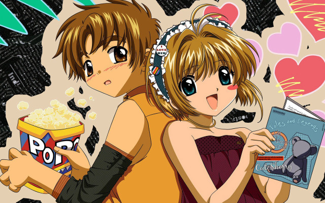 Anime couple holding popcorn book free wallpaper for desktop - medium preview image