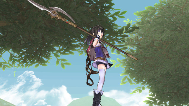 Woman holding stick forest trees free wallpaper for desktop - medium preview image