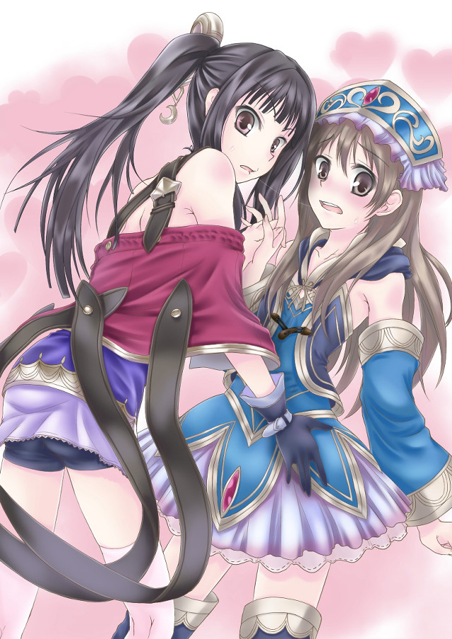 Anime girls hug pink background #2 free wallpaper for mobile - medium preview image