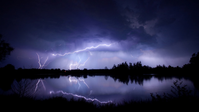 Lightning storm lake night reflection #2 free wallpaper for desktop - medium preview image