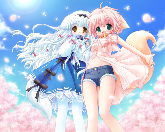 Anime girls field flowers blue free wallpaper for desktop - medium preview image