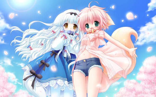Anime girls blue sky pink free wallpaper for desktop - medium preview image