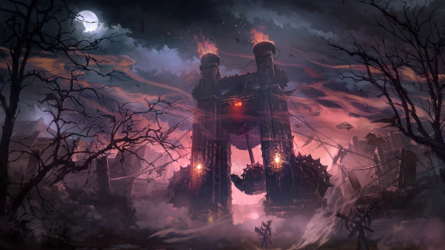 Castle forest full moon painting free wallpaper for desktop - medium preview image