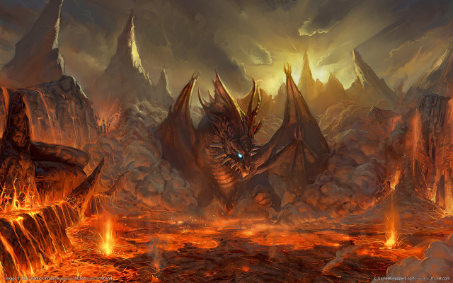 Dragon lava landscape flames rocks free wallpaper for desktop - medium preview image