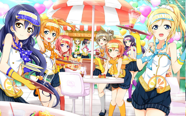 Anime girls table food umbrella #2 free wallpaper for desktop - medium preview image