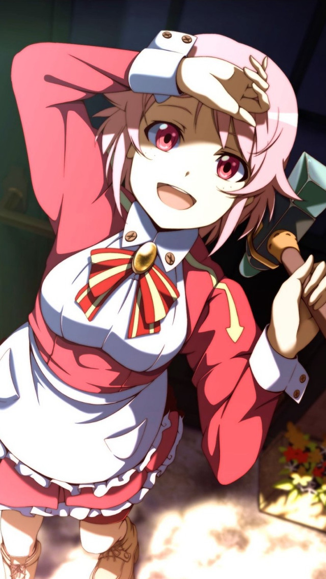 Woman pink outfit hammer knife free wallpaper for mobile - medium preview image