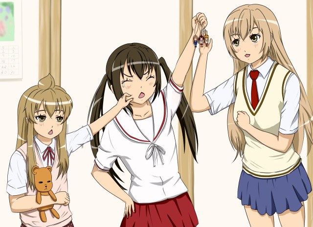 Three girls school uniforms teddy free wallpaper for desktop - medium preview image