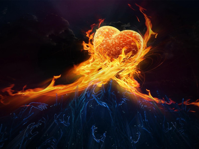 Heart on fire dark background free wallpaper for desktop - medium preview image
