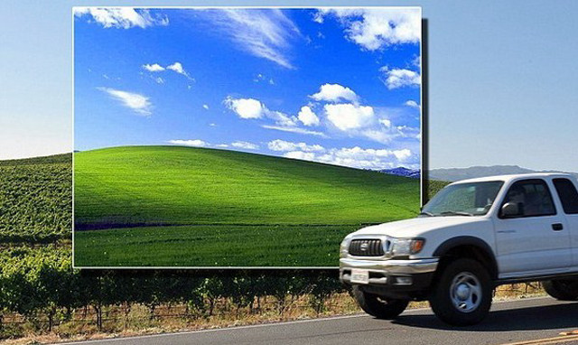 White truck driving green field free wallpaper for desktop - medium preview image