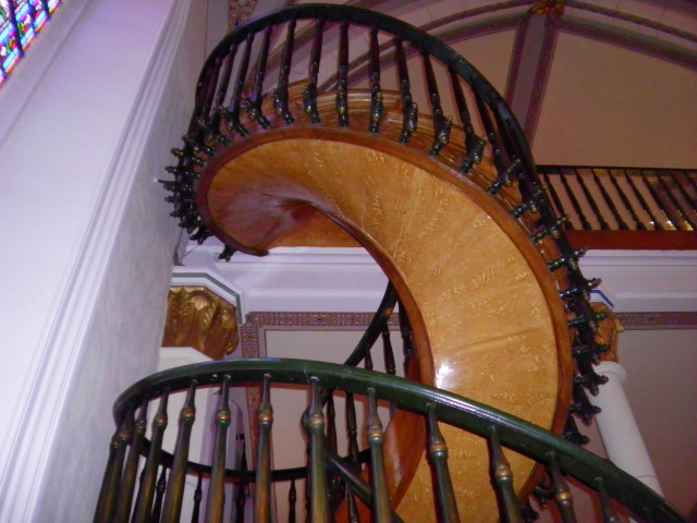Spiral staircase stainedglass wooden railing free wallpaper for desktop - medium preview image