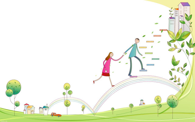 Man woman walking hill rainbow free wallpaper for desktop - medium preview image