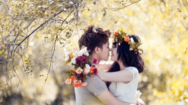 Couple kissing tree flowers man #2 free wallpaper for desktop - medium preview image