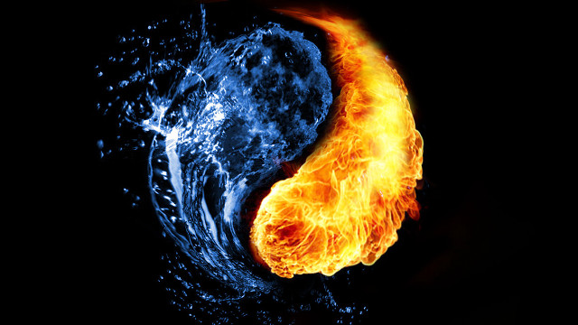 Fire water yin yang symmetry free wallpaper for desktop - medium preview image